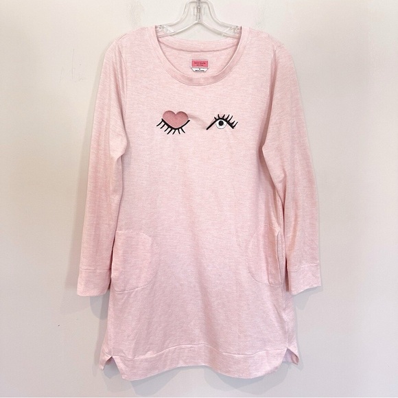 KATE SPADE Women's Long Sleeve "Winking Eye" Sleep Nightgown Pink Size Small - Picture 1 of 3